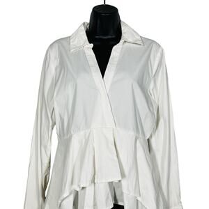 Nicole Miller Statement Top Blouse White Long Sleeve Train Empire Waist Trim- XS